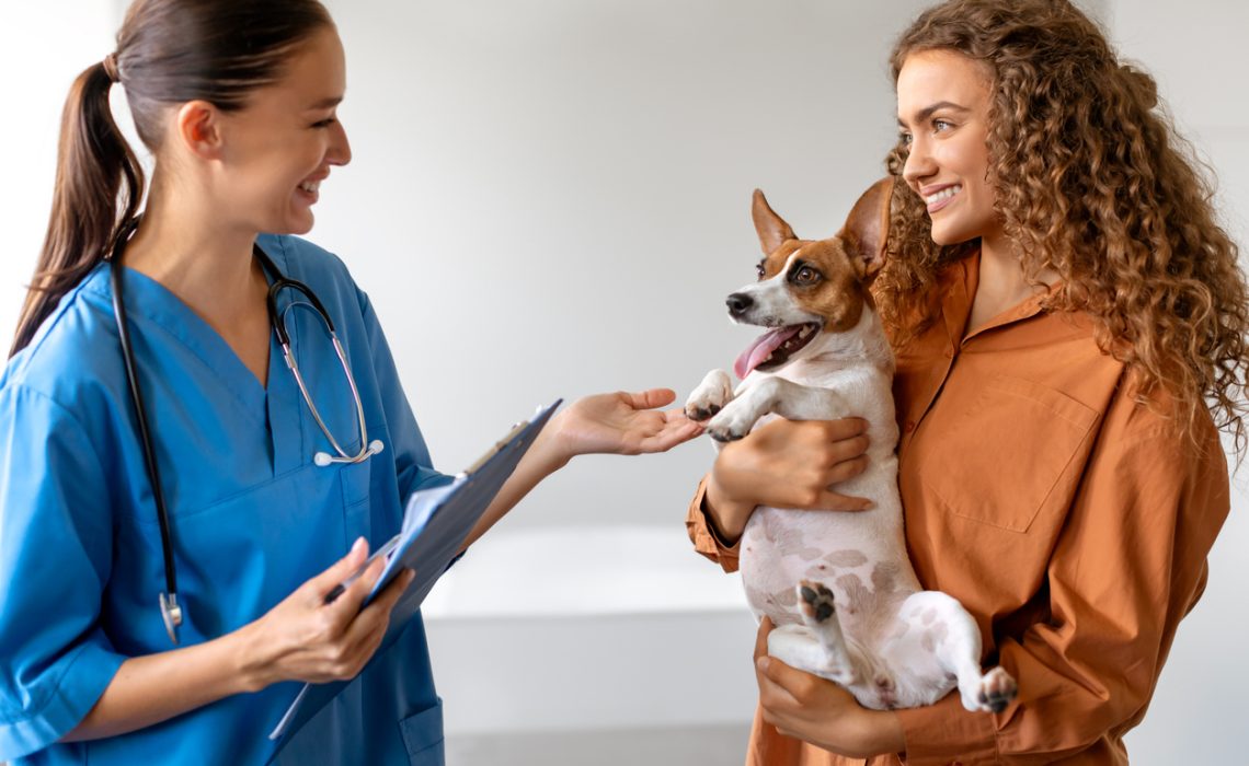 Vet clinic visit with dog and women